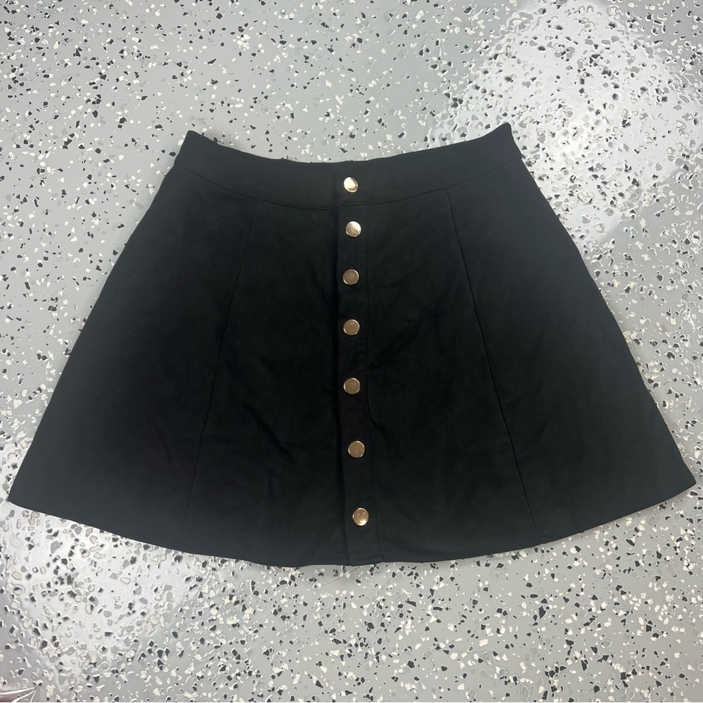 Fuinloth Elegant Black Button-Front Mini Suade Skirt